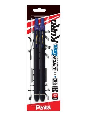 2 Pack Pentel EnerGel Kuro Liquid Gel 0.7mm Blue Gel Pens NWT